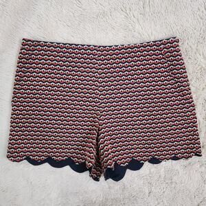 TRINA TURK Shorts Navy Blue Lined Floral Print Boho Modern Size 10 Scalloped Hem